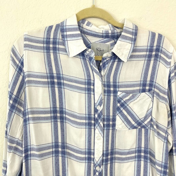 Rails Women's Rayon Plaid Button Front Shirt Hunter White Melange Sky Size S - Picture 4 of 11